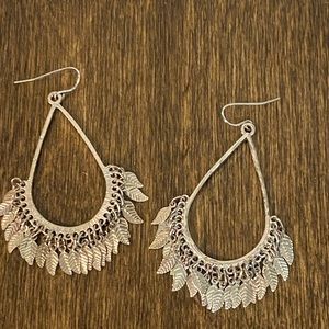 Silver Long Earring with Feather Detail